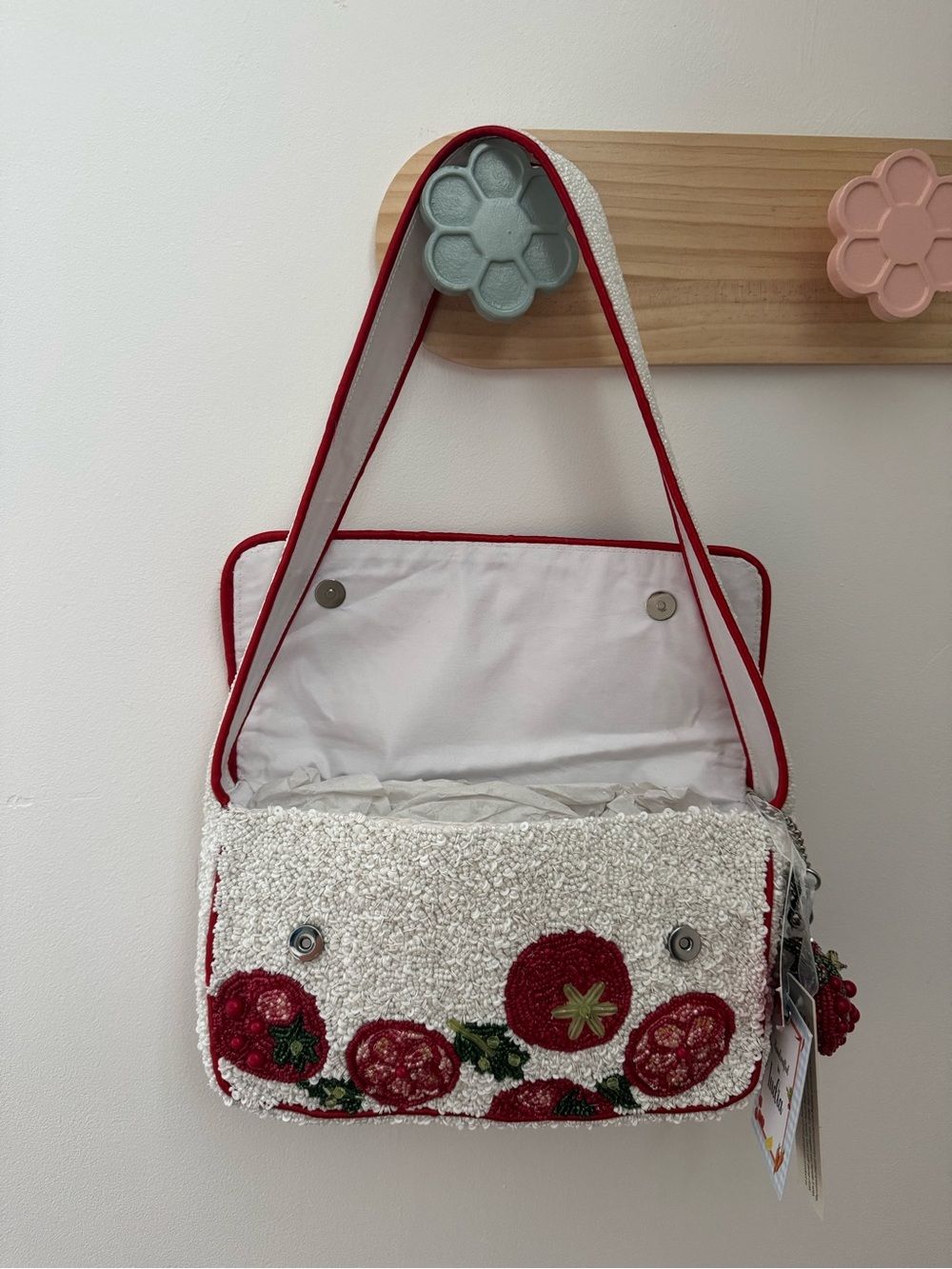 VIRAL tiktok Beaded Tomato Embellished Shoulder Bag with Charm Made in India - Picture 4 of 4
